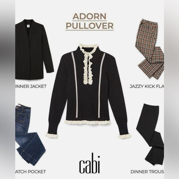 CABI Adorn Pullover Black Sweater with White Accents - Picture 10 of 15